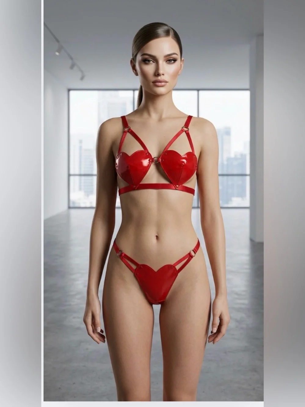 Red Heart Accent Lingerie Set by Roma Confidential size S/M